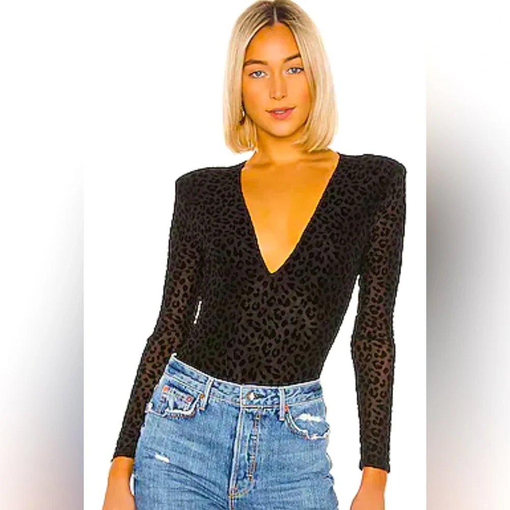 ASTR The Label Inca Bodysuit in Black Leopard Burnout